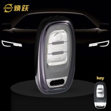 AUB1T1-White Transparent Button-Black Plating- Car Key Cover For Audi