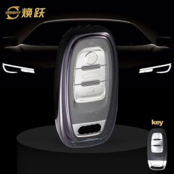 AUB1T1-White Transparent Button-Black Plating- Car Key Cover For Audi