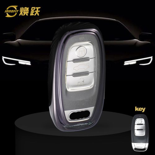 AUB1T1-White Transparent Button-Black Plating- Car Key Cover For Audi