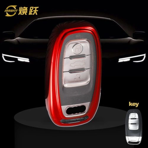 AUB1T1-White Transparent Button-Red Plating- Car Key Cover For Audi