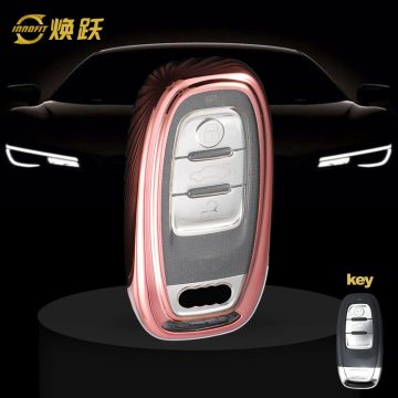 AUB1T1-White Transparent Button-Rose Gold Plating- Car Key Cover For Audi