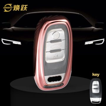 AUB1T1-White Transparent Button-Rose Gold Plating- Car Key Cover For Audi