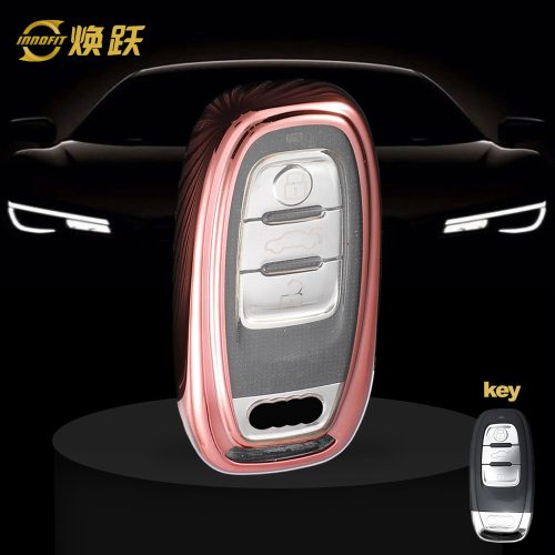 AUB1T1-White Transparent Button-Rose Gold Plating- Car Key Cover For Audi