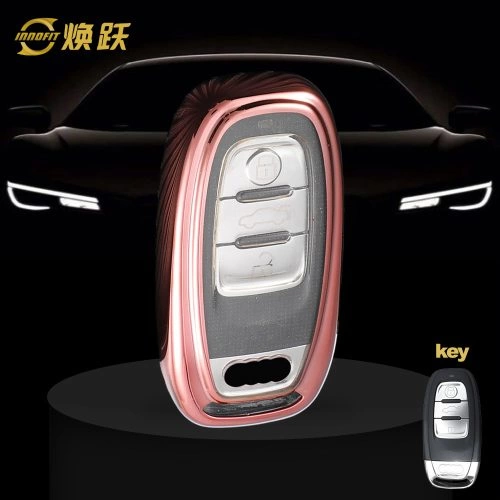 AUB1T1-White Transparent Button-Rose Gold Plating- Car Key Cover For Audi