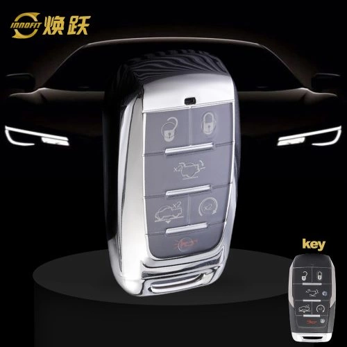 JEE1T1-White Transparent Button-Silver Plating- Car Key Cover For Jeep