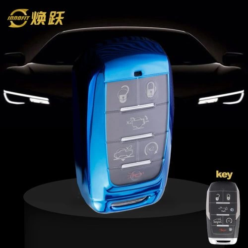 JEE1T1-White Transparent Button-Blue Plating- Car Key Cover For Jeep