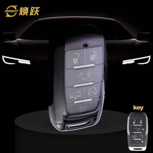 JEE1T1-White Transparent Button-Black Plating- Car Key Cover For Jeep