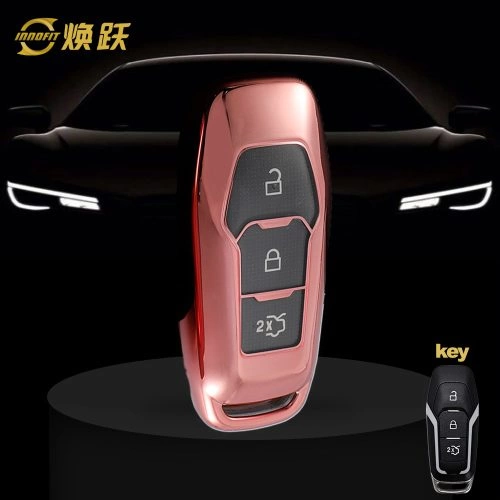 FOU1T1-White Transparent Button-Rose Gold Plating- Car Key Cover For Ford