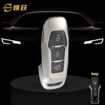 FOU1T1-White Transparent Button-Silver Plating- Car Key Cover For Ford