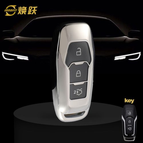 FOU1T1-White Transparent Button-Silver Plating- Car Key Cover For Ford