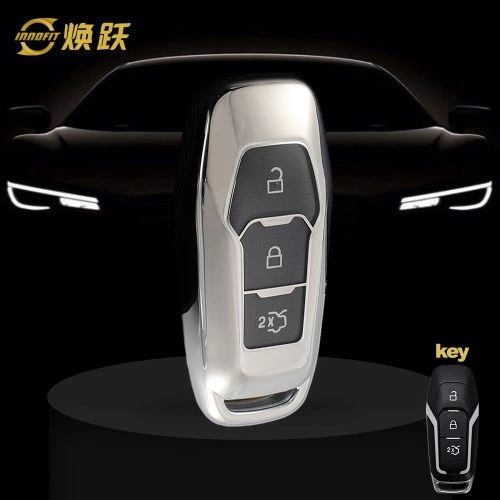 FOU1T1-White Transparent Button-Silver Plating- Car Key Cover For Ford