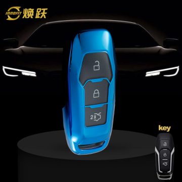 FOU1T1-White Transparent Button-Blue Plating- Car Key Cover For Ford