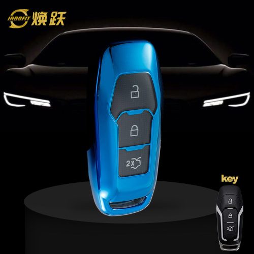 FOU1T1-White Transparent Button-Blue Plating- Car Key Cover For Ford