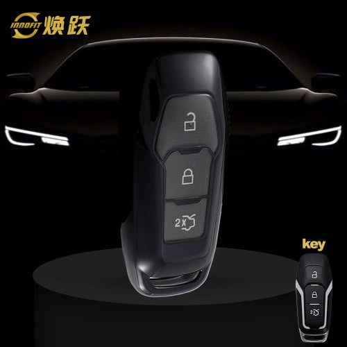 FOU1T1-White Transparent Button-Black Plating- Car Key Cover For Ford