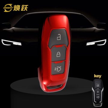 FOU1T1-White Transparent Button-Red Plating- Car Key Cover For Ford