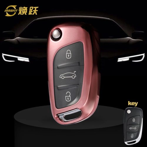 PUA1T1-White Transparent Button-Rose Gold Plating- Car Key Cover For Peugeot