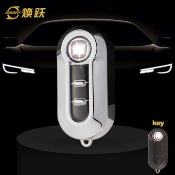 FIA1T1-White Transparent Button-Silver Plating- Car Key Cover For Fiat