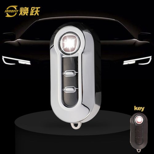 FIA1T1-White Transparent Button-Silver Plating- Car Key Cover For Fiat