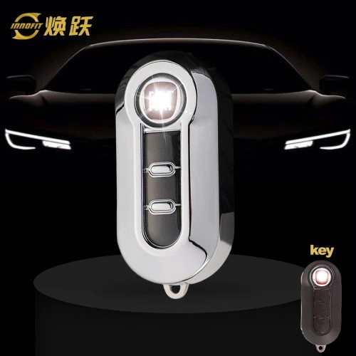 FIA1T1-White Transparent Button-Silver Plating- Car Key Cover For Fiat