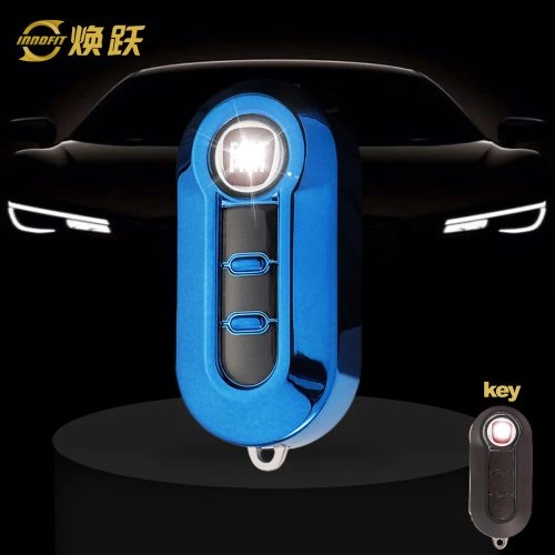 FIA1T1-White Transparent Button-Blue Plating- Car Key Cover For Fiat