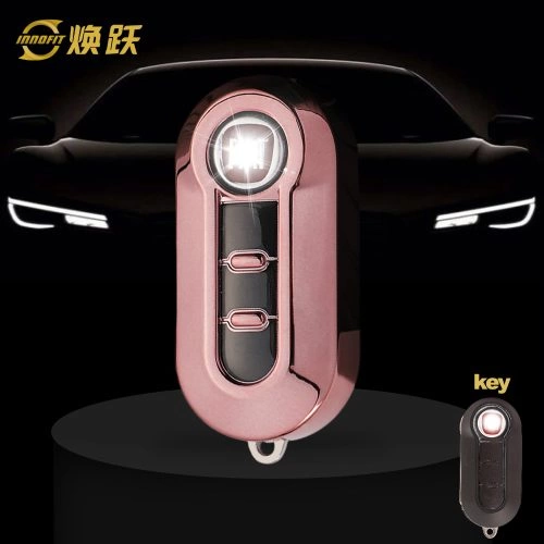 FIA1T1-White Transparent Button-Rose Gold Plating- Car Key Cover For Fiat
