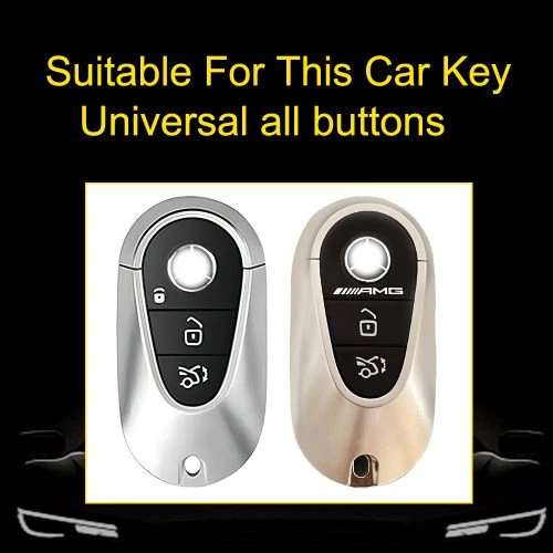 MEA1T1-White Transparent Button-Blue Plating- Car Key Cover For Mercedes-Benz
