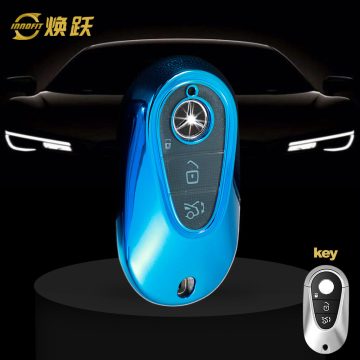 MEA1T1-White Transparent Button-Blue Plating- Car Key Cover For Mercedes-Benz
