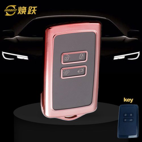 REA1T1-White Transparent Button-Rose Gold Plating- Car Key Cover For Renault