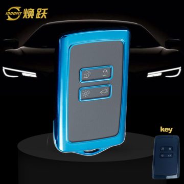 REA1T1-White Transparent Button-Blue Plating- Car Key Cover For Renault