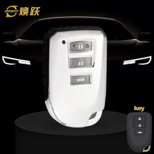 TOI1T1-White Transparent Button-Silver Plating- Car Key Cover For Toyota