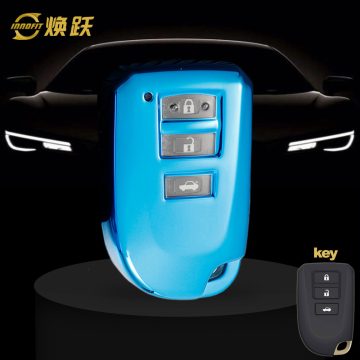TOI1T1-White Transparent Button-Blue Plating- Car Key Cover For Toyota
