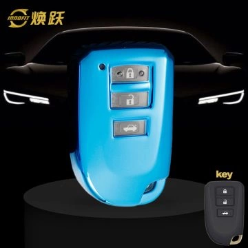 TOI1T1-White Transparent Button-Blue Plating- Car Key Cover For Toyota