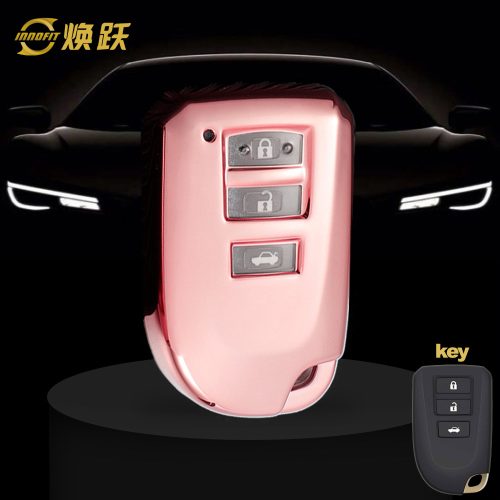 TOI1T1-White Transparent Button-Pink Plating- Car Key Cover For Toyota