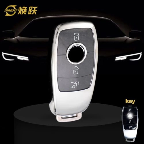 MEB1T1-White Transparent Button-Silver Plating- Car Key Cover For Mercedes-Benz