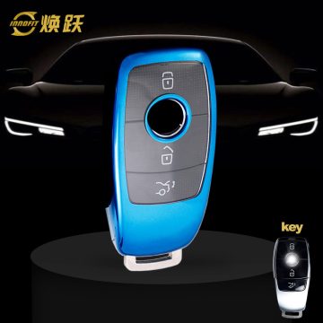 MEB1T1-White Transparent Button-Blue Plating- Car Key Cover For Mercedes-Benz