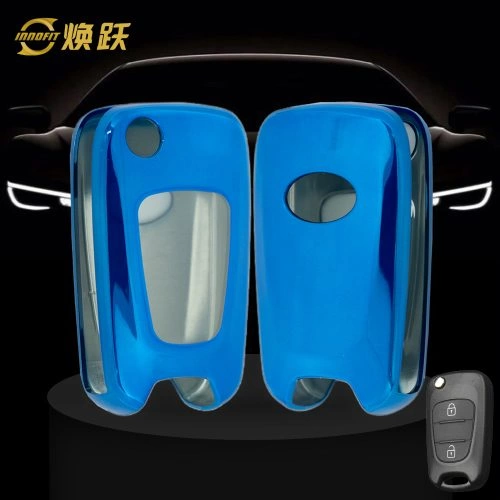 HYG1T1-White Transparent Button-Blue Plating- Car Key Cover For Hyundai Kia
