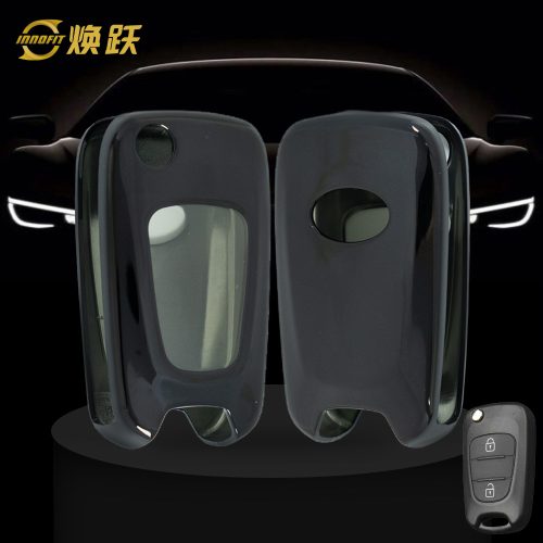 HYG1T1-White Transparent Button-Black Plating- Car Key Cover For Hyundai Kia