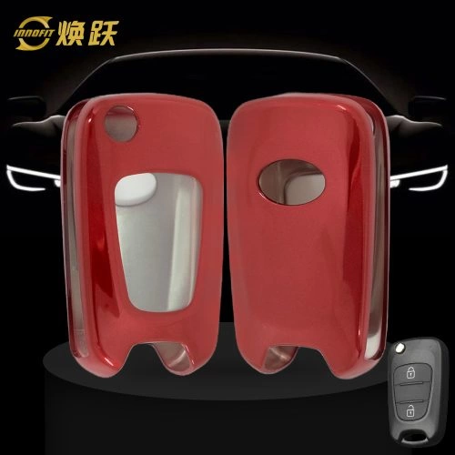 HYG1T1-White Transparent Button-Red Plating- Car Key Cover For Hyundai Kia