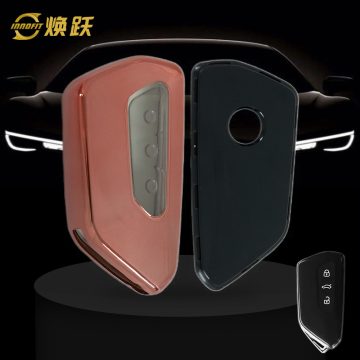 VOC1T1-White Transparent Button-Rose Gold Plating- Car Key Cover For Volkswagen