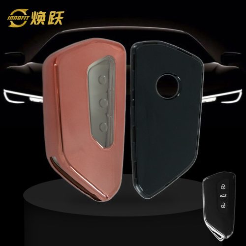 VOC1T1-White Transparent Button-Rose Gold Plating- Car Key Cover For Volkswagen