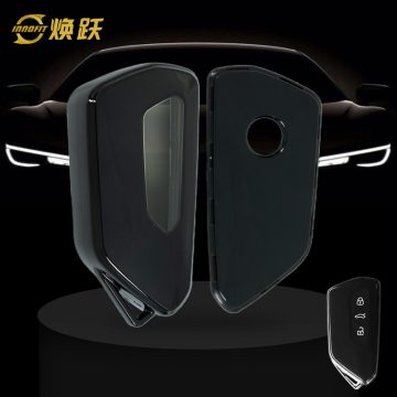VOC1T1-White Transparent Button-Black Plating- Car Key Cover For Volkswagen