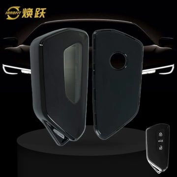 VOC1T1-White Transparent Button-Black Plating- Car Key Cover For Volkswagen