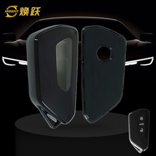 VOC1T1-White Transparent Button-Black Plating- Car Key Cover For Volkswagen