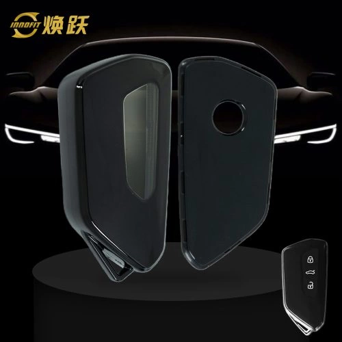 VOC1T1-White Transparent Button-Black Plating- Car Key Cover For Volkswagen