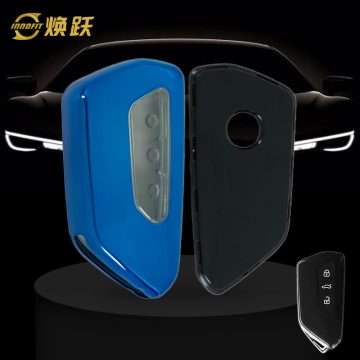 VOC1T1-White Transparent Button-Blue Plating- Car Key Cover For Volkswagen