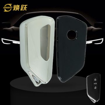 VOC1T1-White Transparent Button-Silver Plating- Car Key Cover For Volkswagen