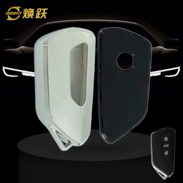 VOC1T1-White Transparent Button-Silver Plating- Car Key Cover For Volkswagen
