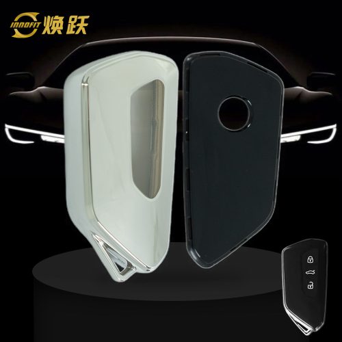 VOC1T1-White Transparent Button-Silver Plating- Car Key Cover For Volkswagen