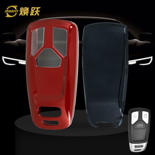 AUA1T1-White Transparent Button-Red Plating- Car Key Cover For Audi