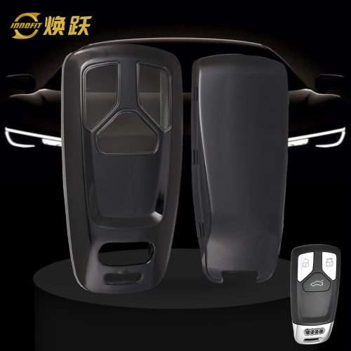 AUA1T1-White Transparent Button-Black Plating- Car Key Cover For Audi